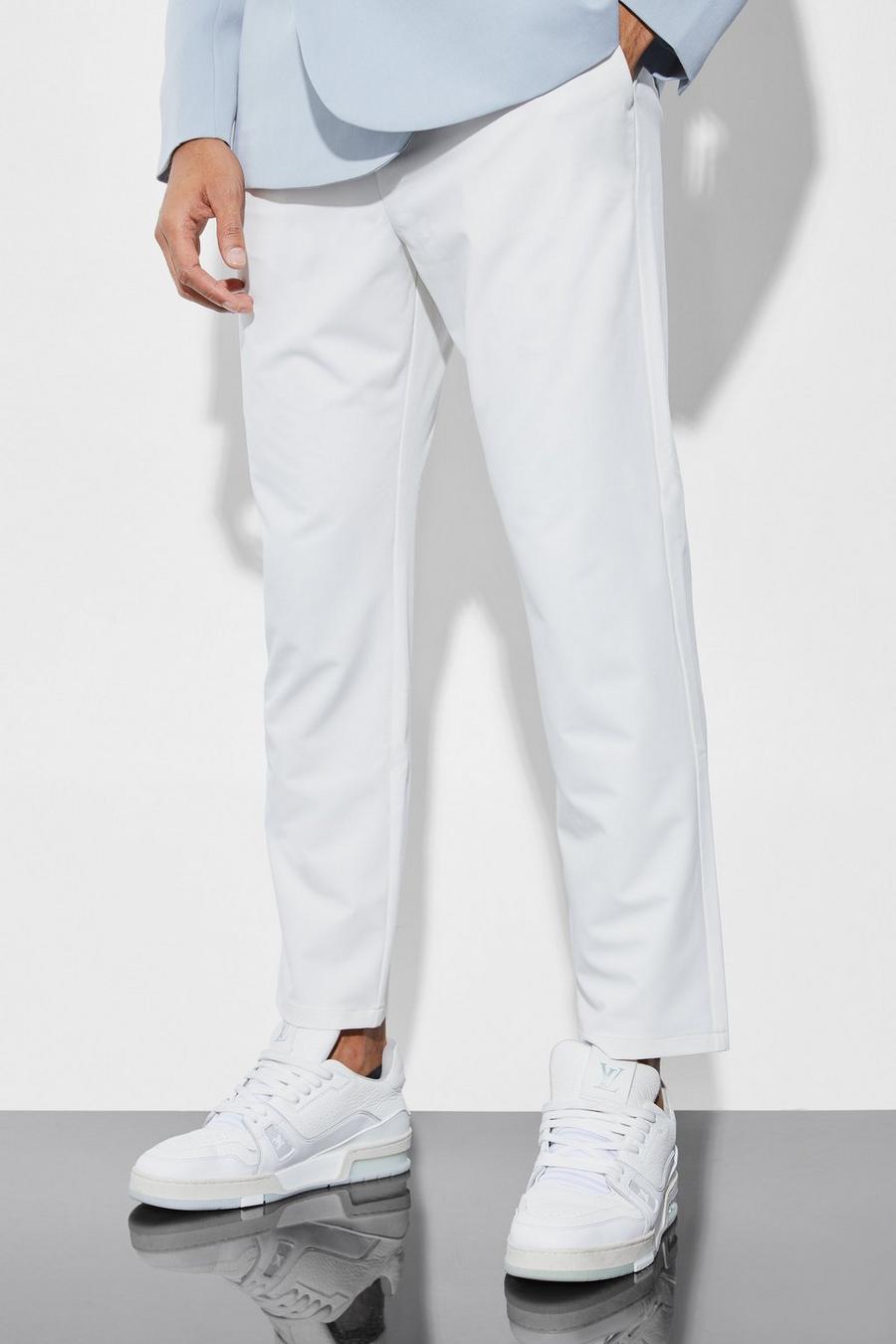 Ecru blanco Elasticated Tapered 4 Way Stretch Smart Trousers