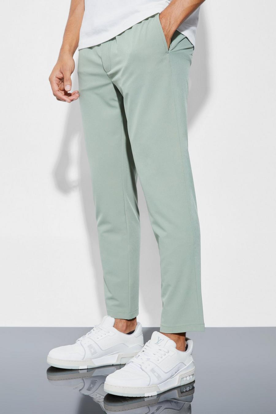 Khaki caqui Elasticated Skinny Crop 4 Way Stretch Smart Trousers