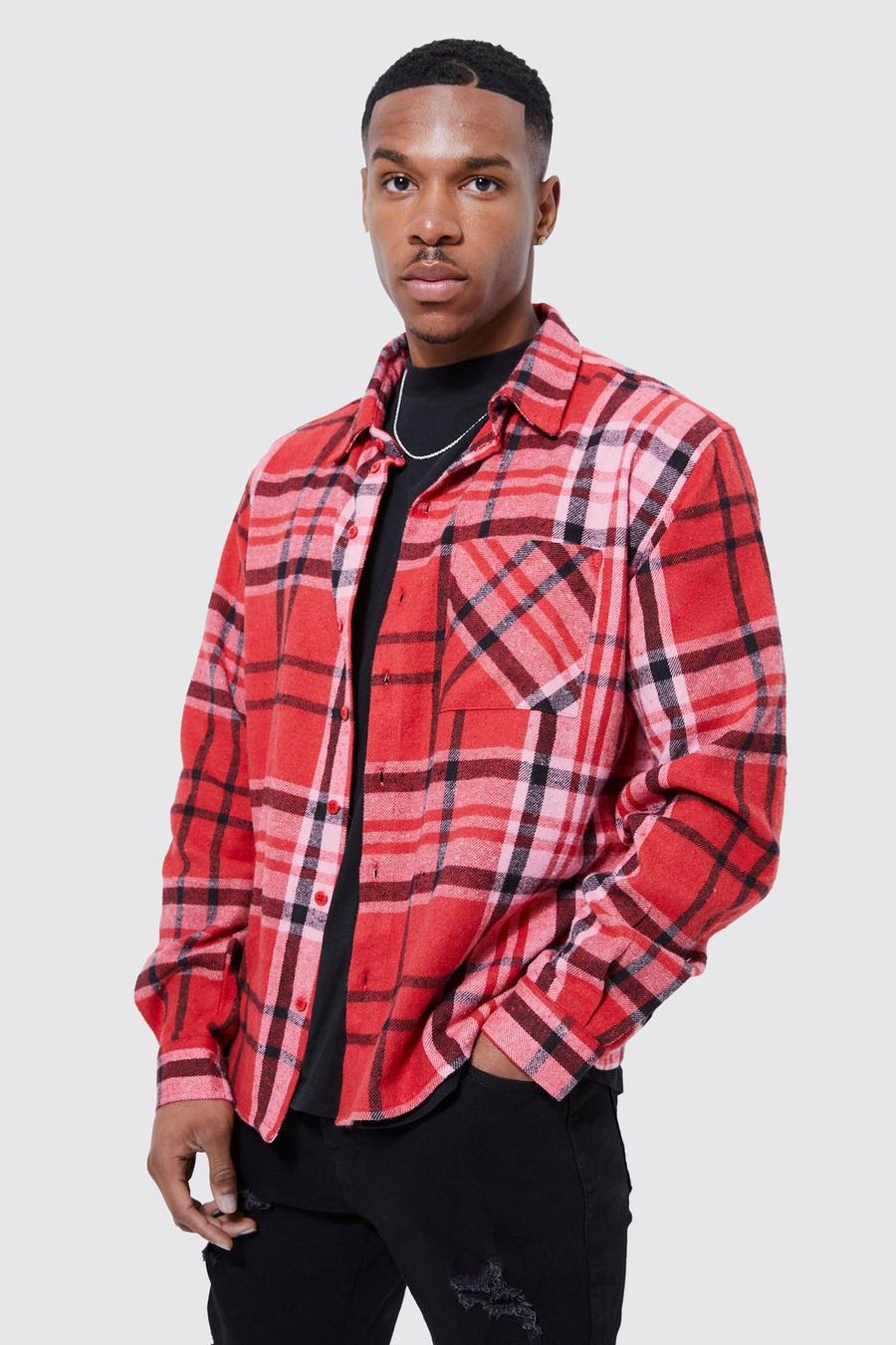 Red Check Boxy Long Sleeve Long Shirt image number 1