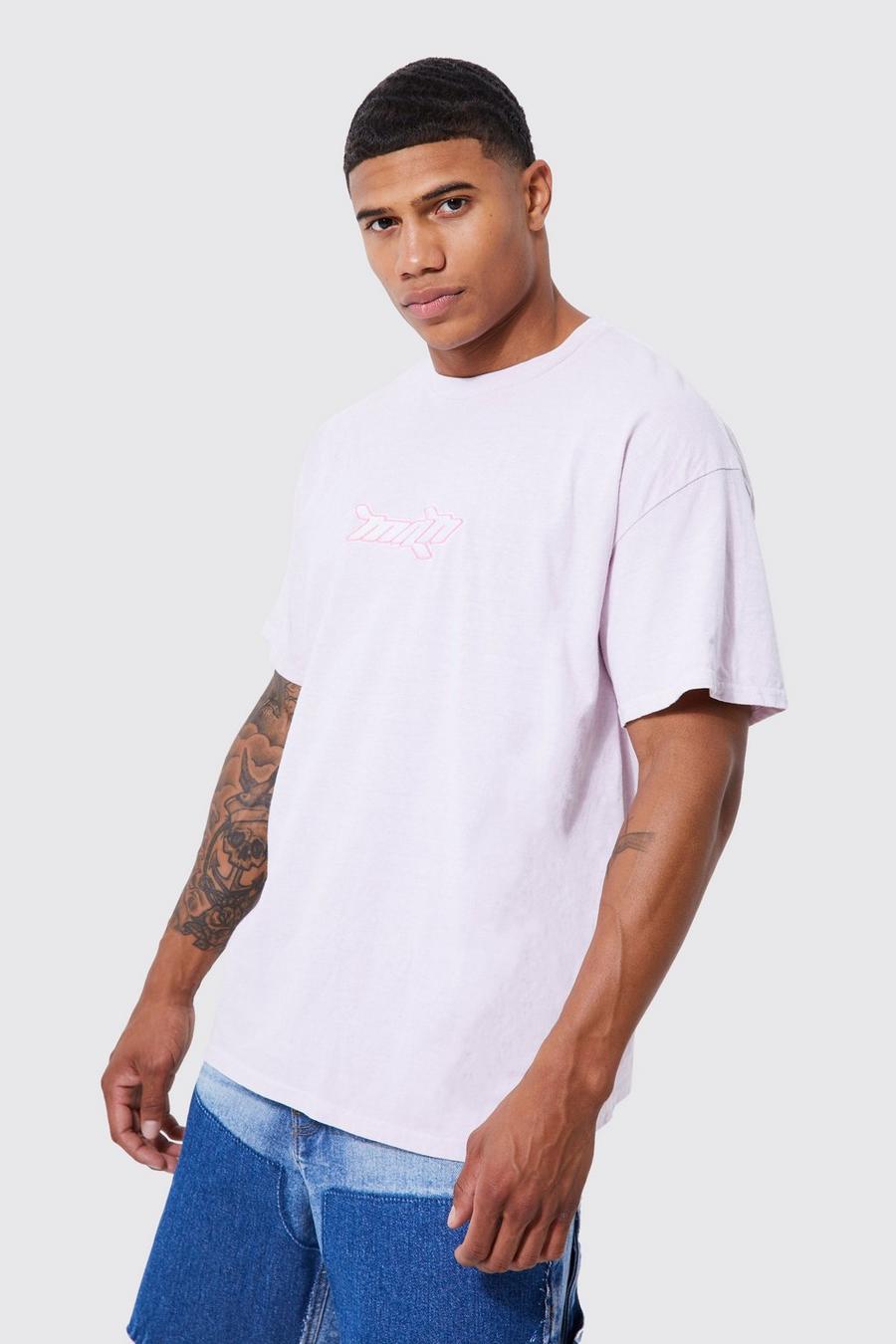 Light pink Oversized Overdyed Man Embroidered T-shirt