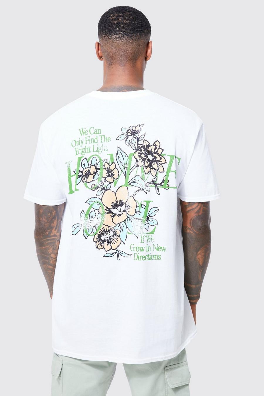 Oversize T-Shirt mit florales Vintage Homme Print, White