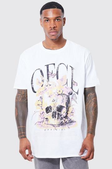 Oversized Vintage Floral Skull Graphic T-shirt white