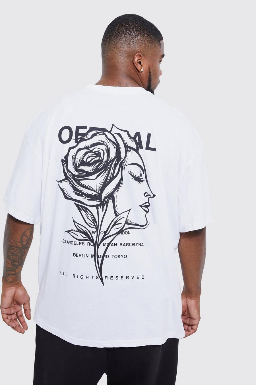 Plus Oversize T-Shirt mit Official Rosen-Print, White