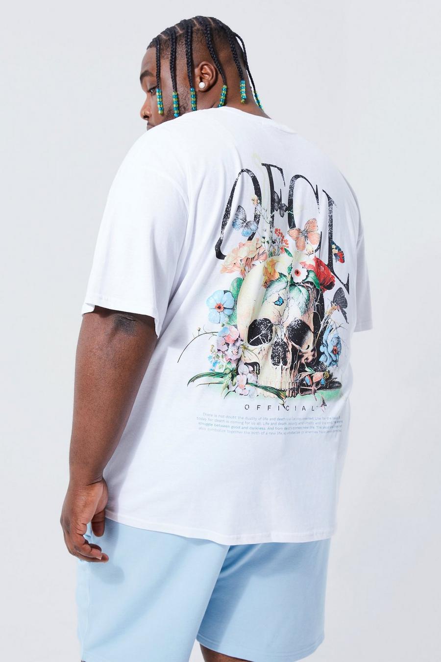 White bianco Plus Oversized Floral Skull Graphic T-shirt