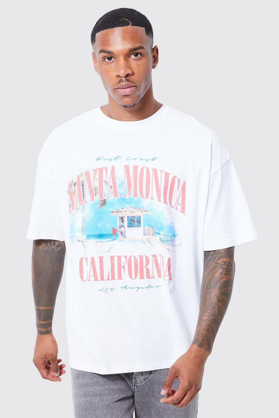 White Oversized California T-Shirt Met Print