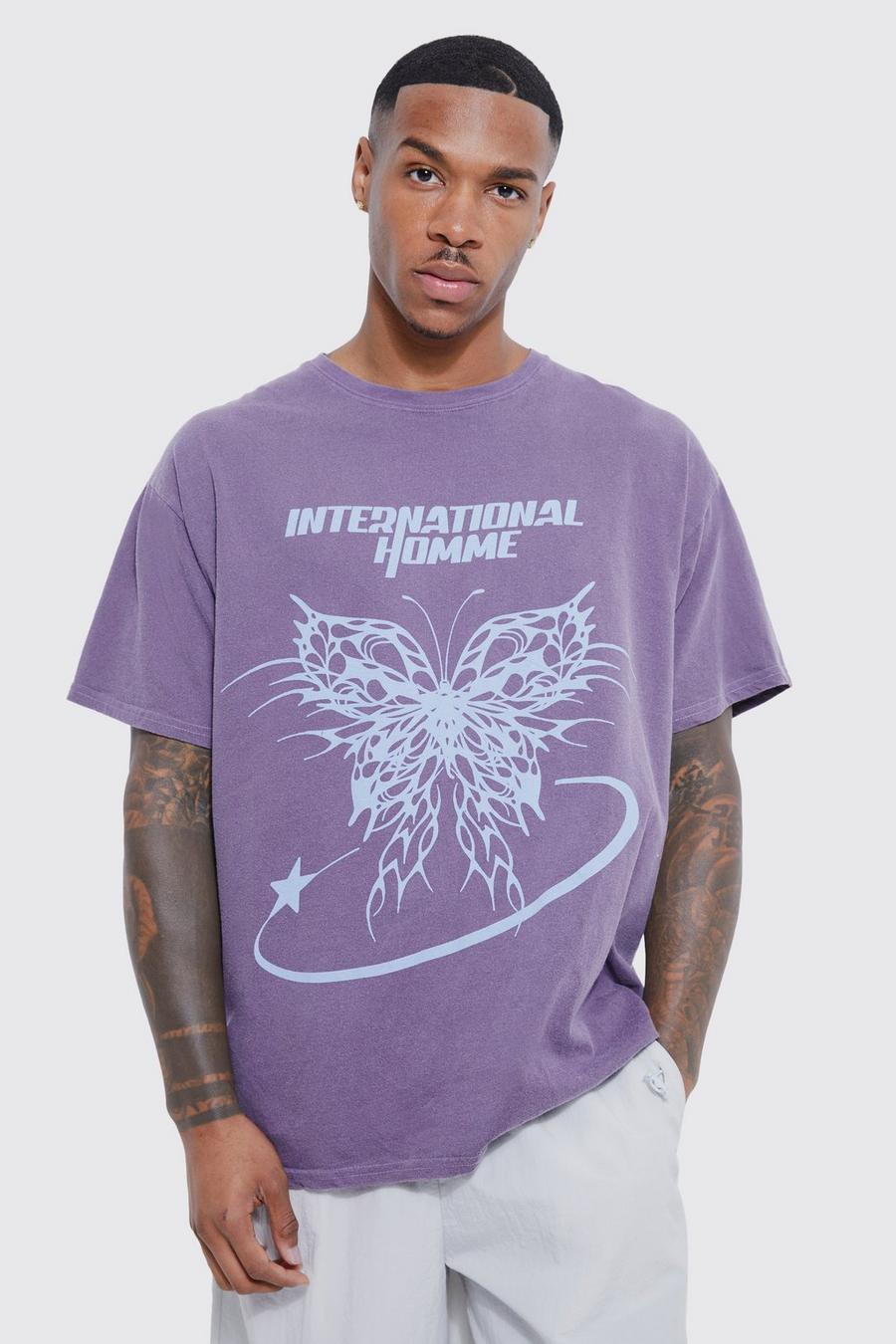 Purple Oversized Washed Gothic Worldwide T-shirt