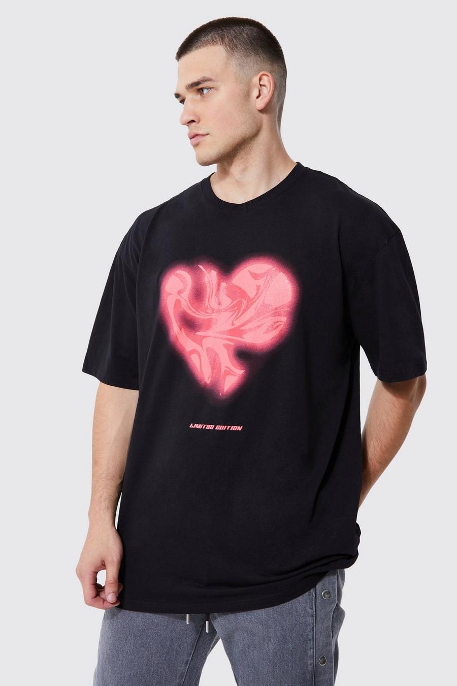 Black Tall Oversized Marble Heart Graphic T-shirt