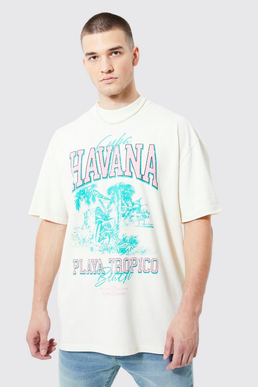 Tall Oversized Heavyweight Tropical T-shirt | boohoo