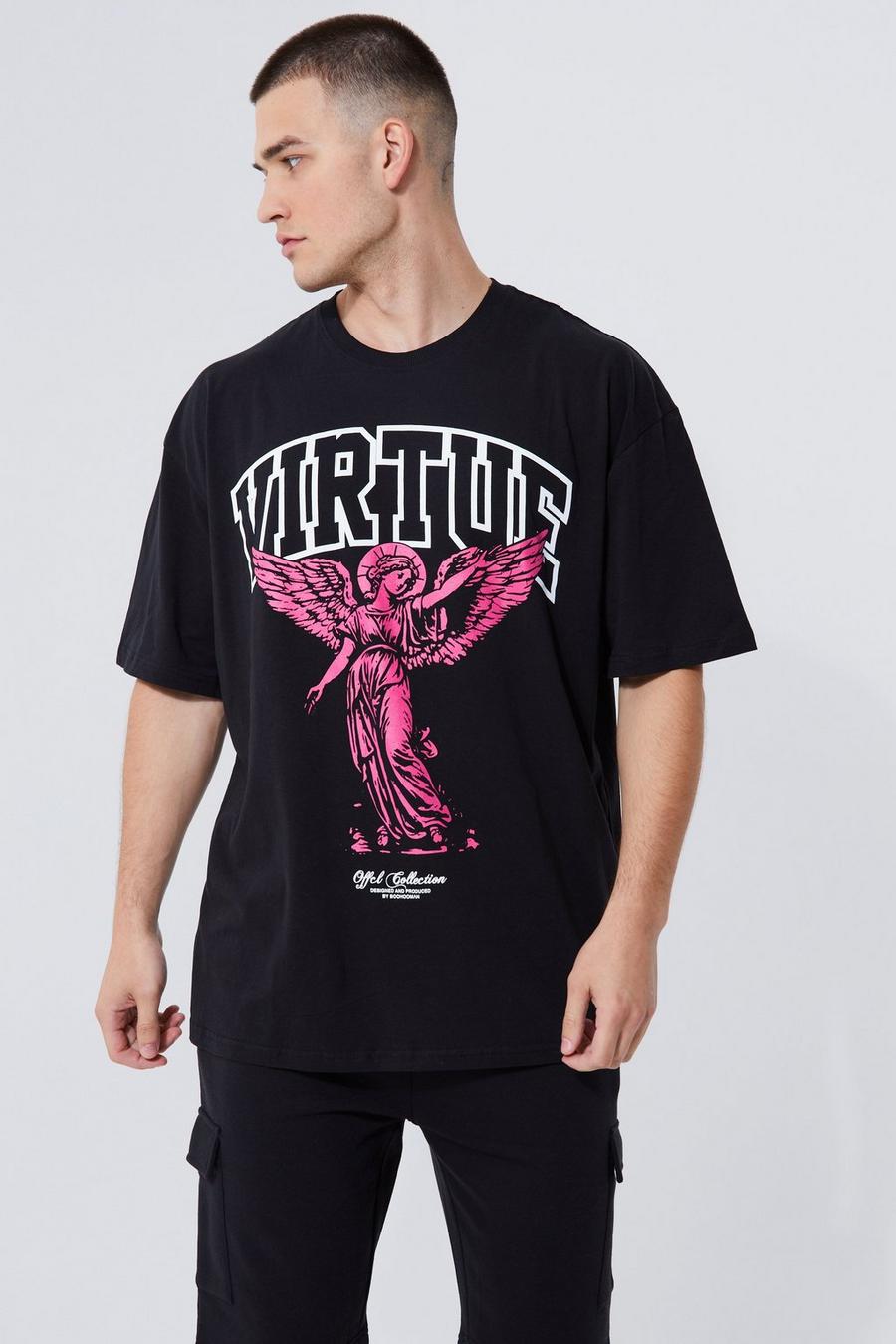 Black Tall Oversized Virtue Graphic T-shirt