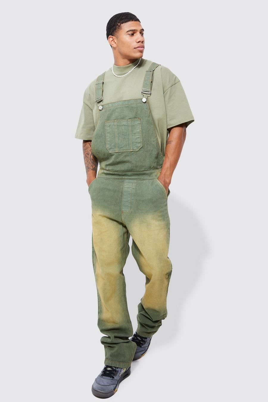 Antique wash blå Relaxed Flare Tinted Panel Dungarees