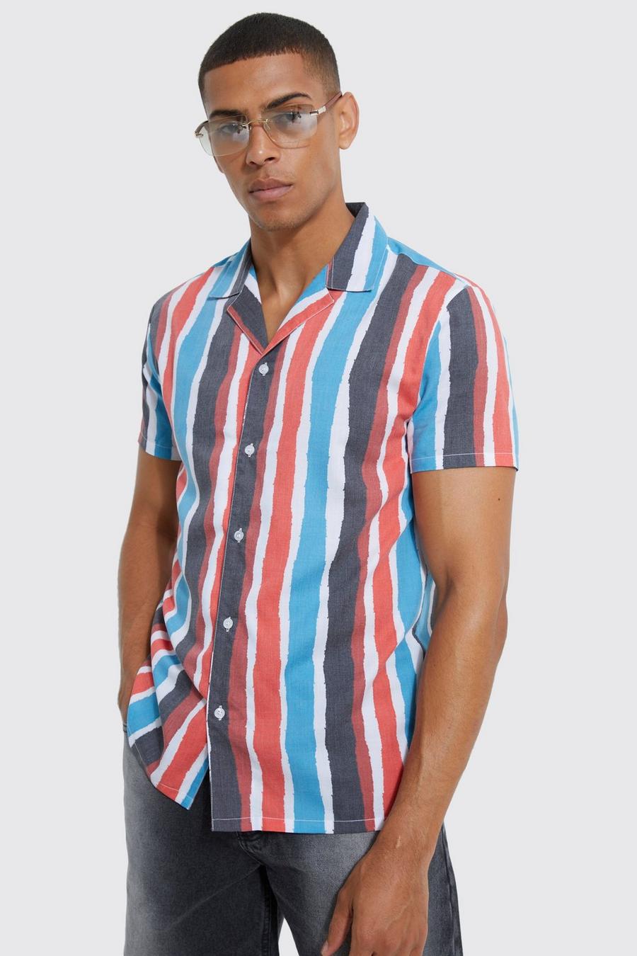 Rust Short Sleeve Revere Stripe Shirt image number 1
