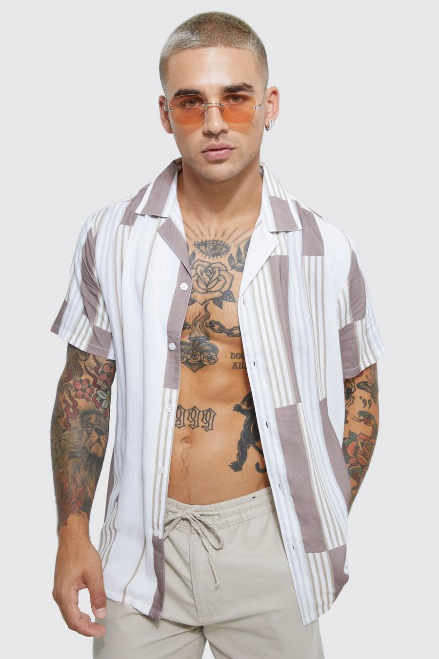 Ecru white Viscose Striped Shirt With Split Side Hem