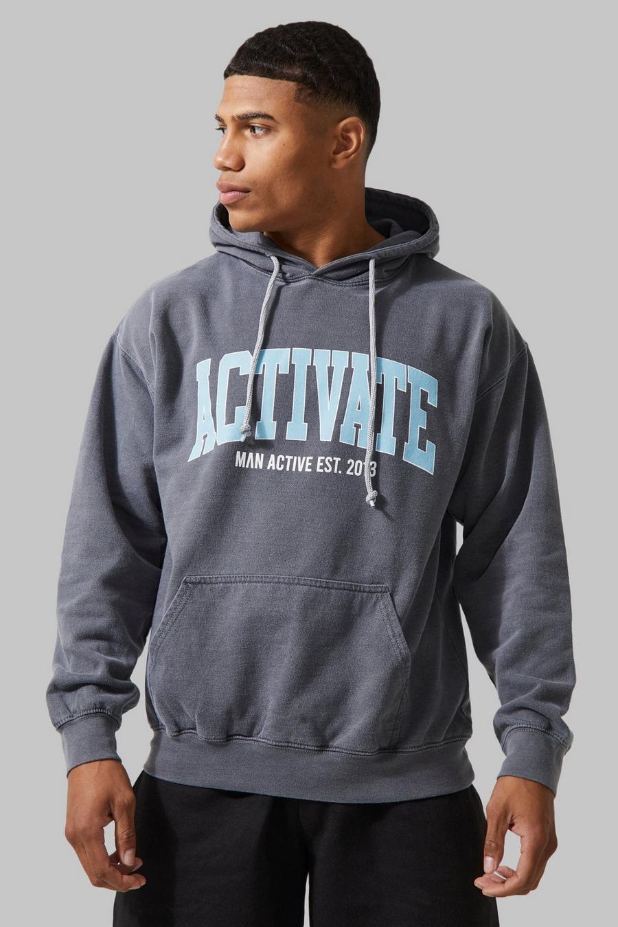 Charcoal grå Man Active Overdye Activate Hoodie