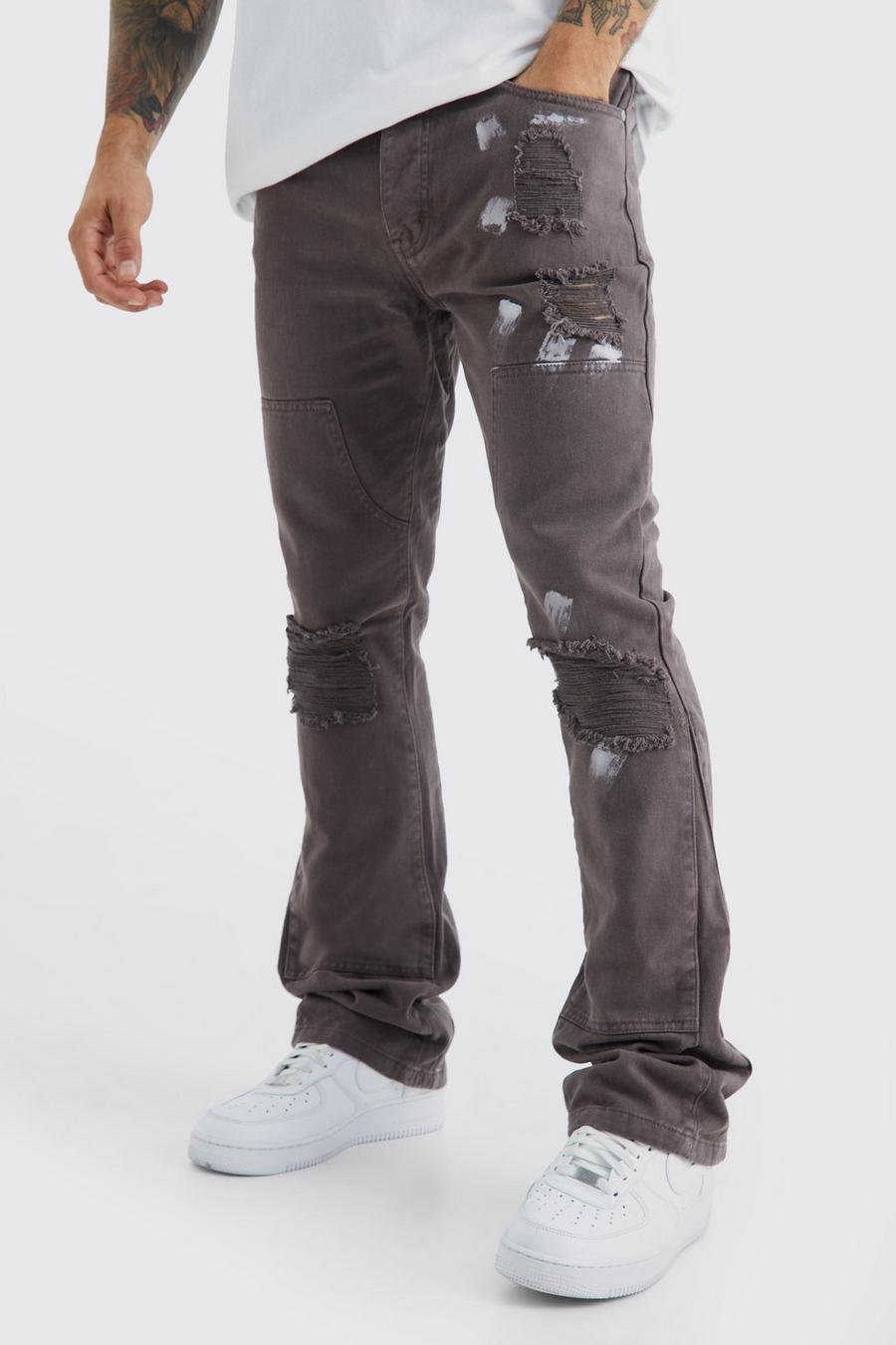 Mid grey grigio Slim Worker Panel Paint Splatter Jeans