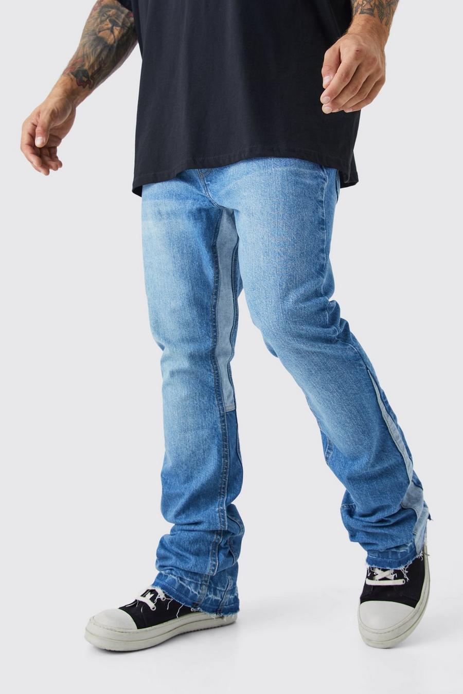 Light blue blå Slim Flare Panel Jeans image number 1