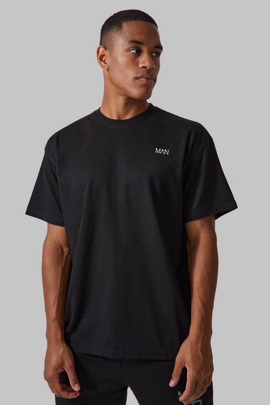 Camiseta MAN deportiva con curva en el filo, Black nero