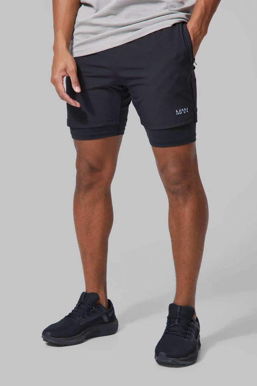 Man Active 2-in-1 Shorts, Black schwarz