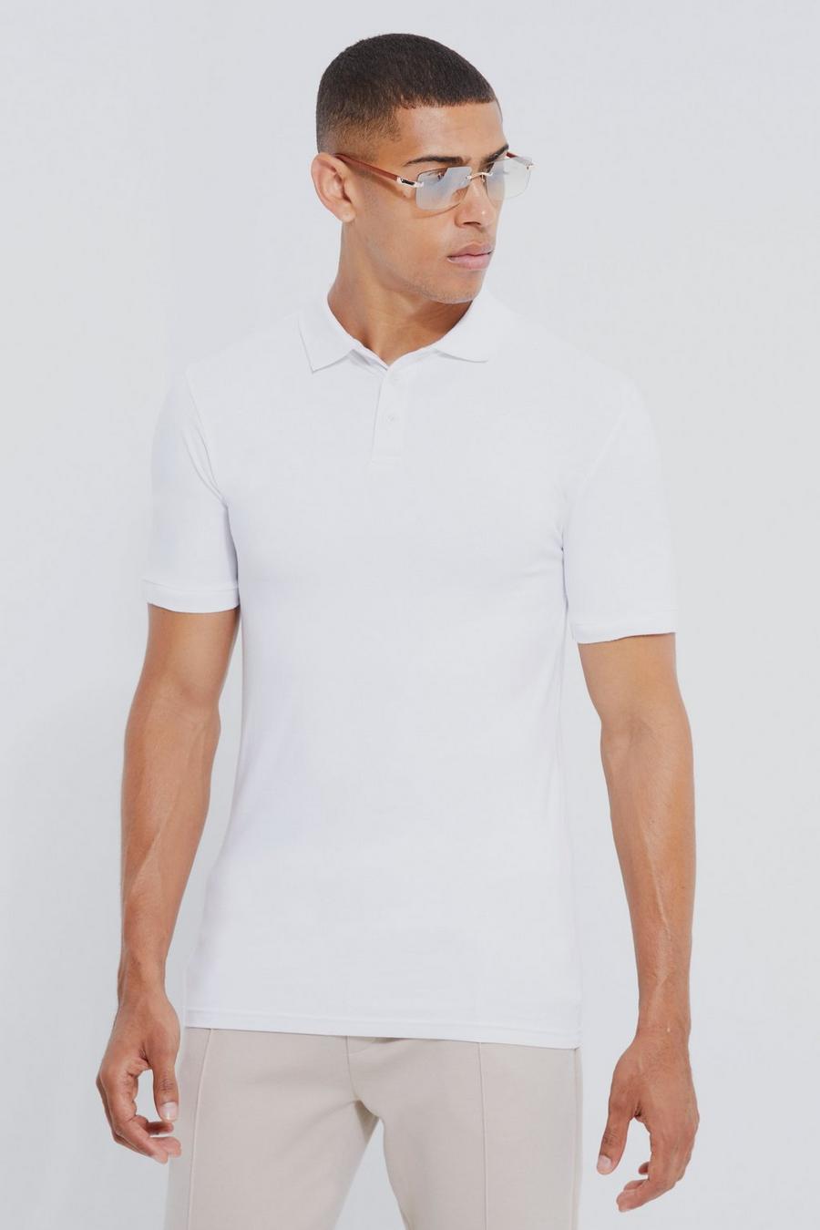 White Muscle Fit Man Short Sleeve Polo image number 1
