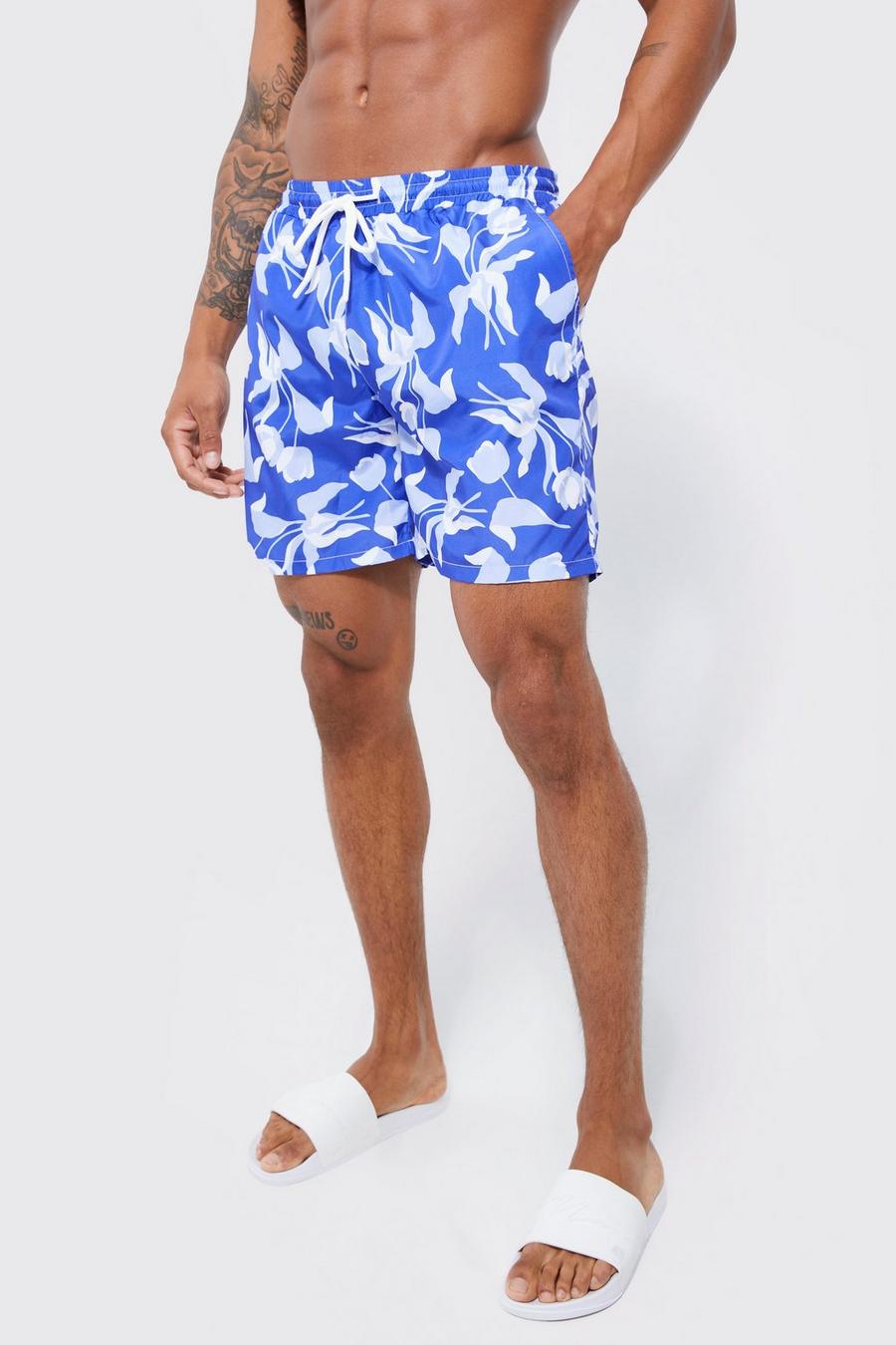 Men's Mid Length Floral Swim Shorts | Boohoo UK