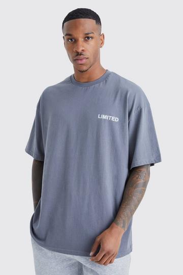 Grey Oversized Raised Limited Text T-shirt