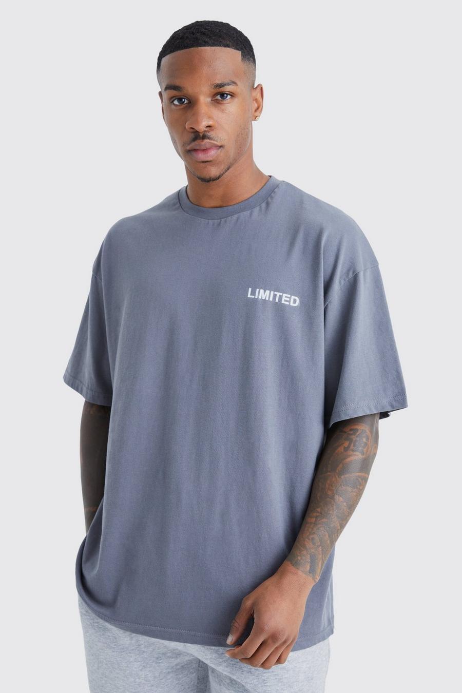 Dark grey Oversized Raised Limited Text T-shirt image number 1