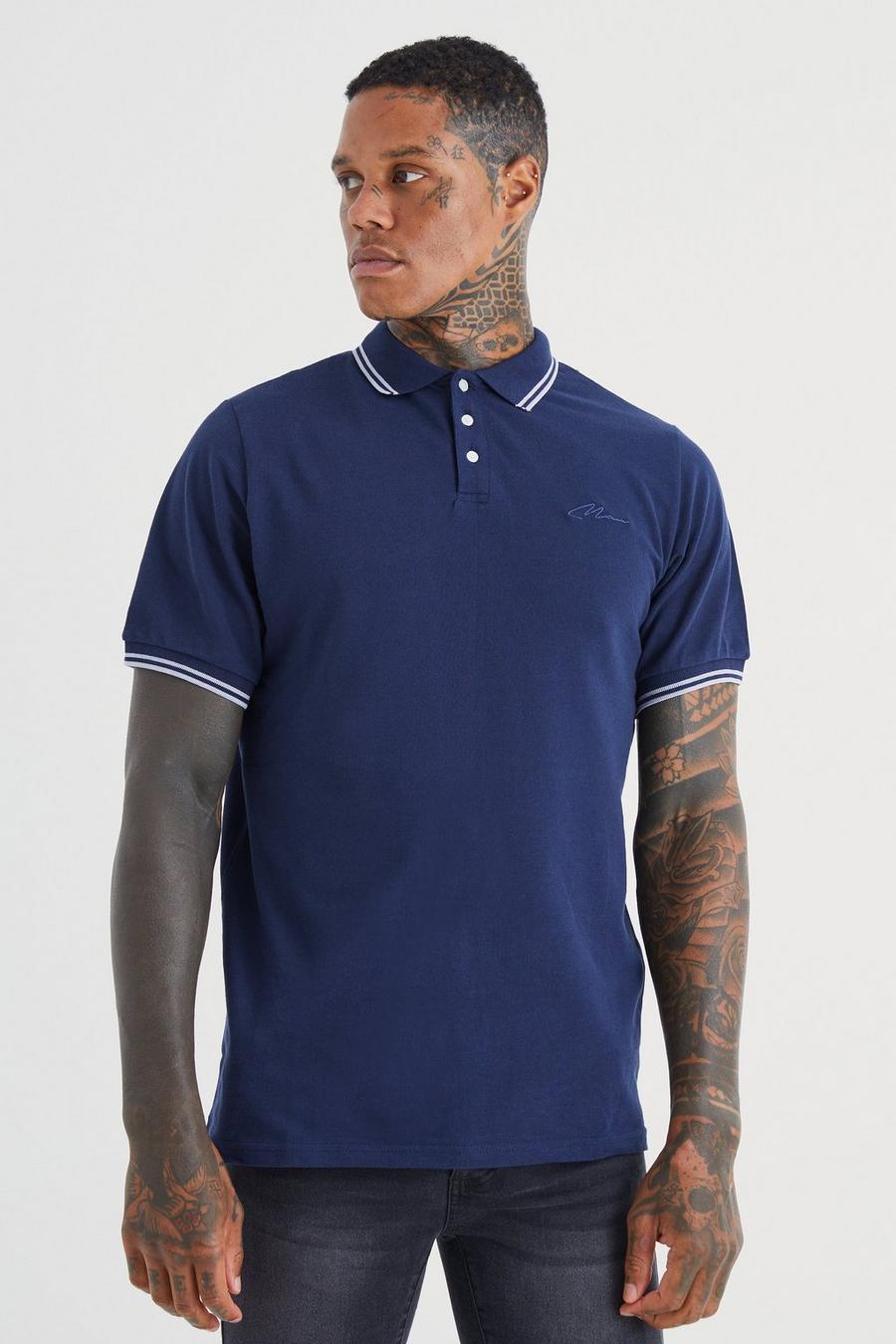 Mid navy azul Slim Fit Man Signature Tipped Pique Polo