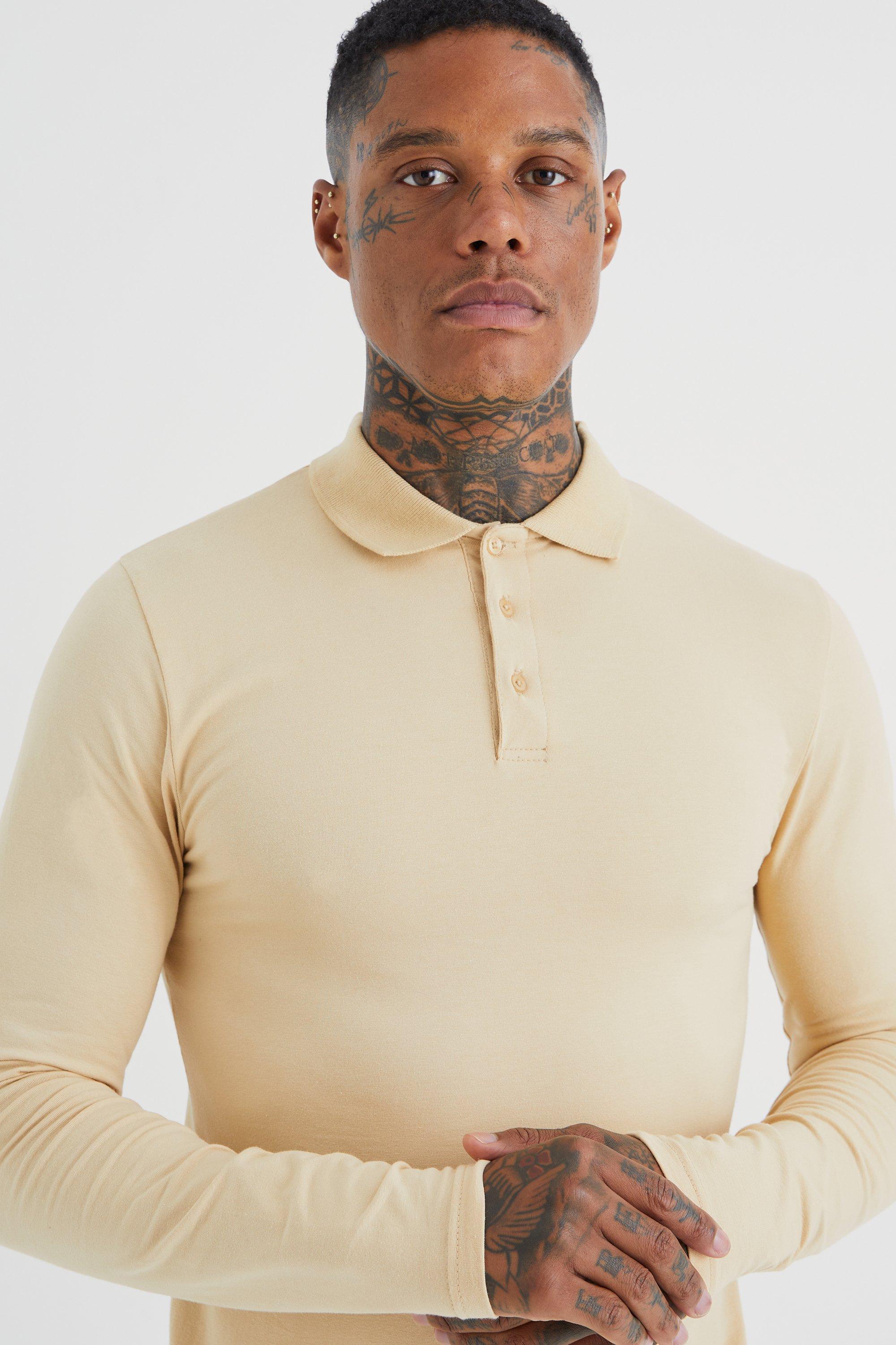 Polo manches longues beige homme