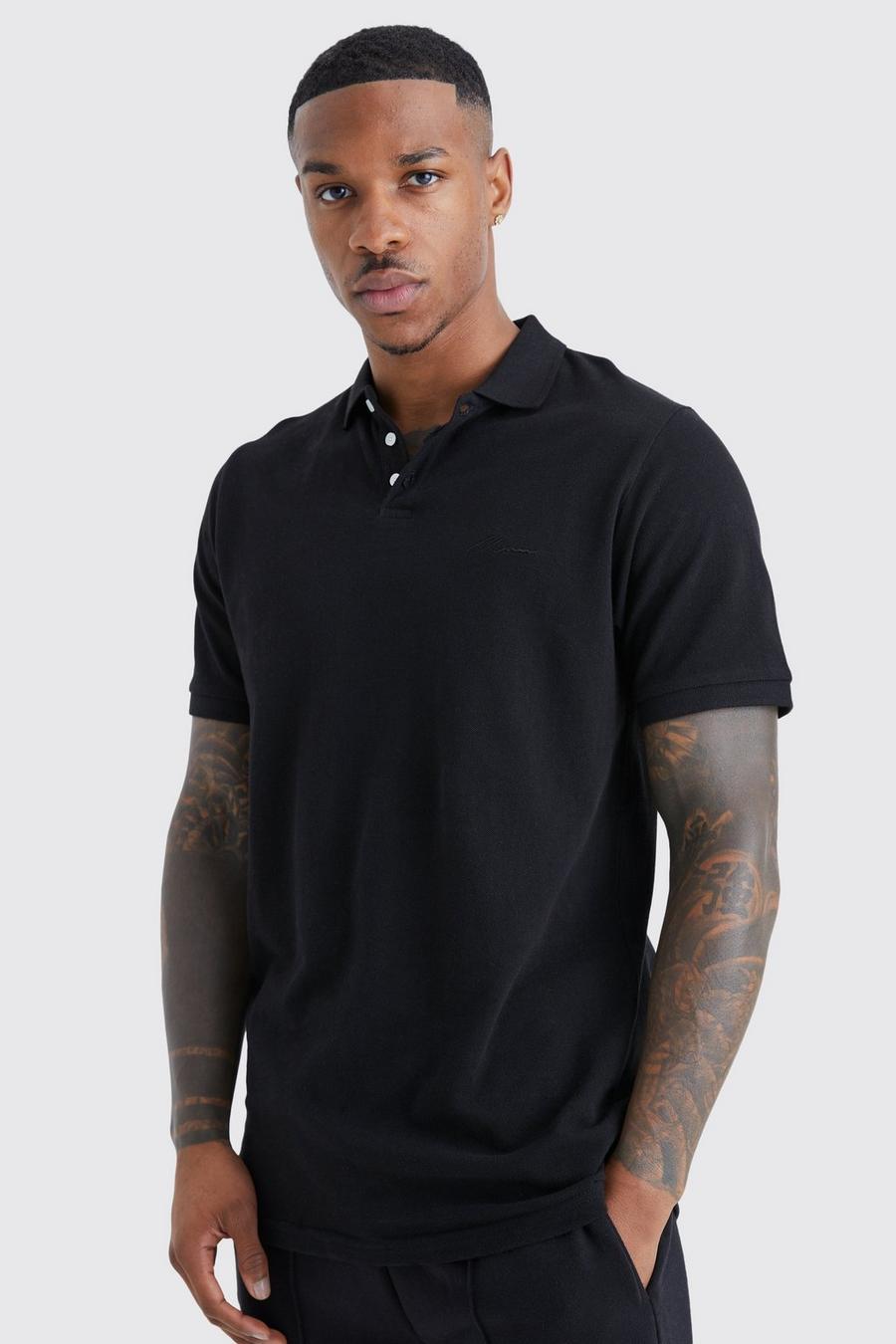 Black noir Slim Fit Short Sleeve Pique Polo