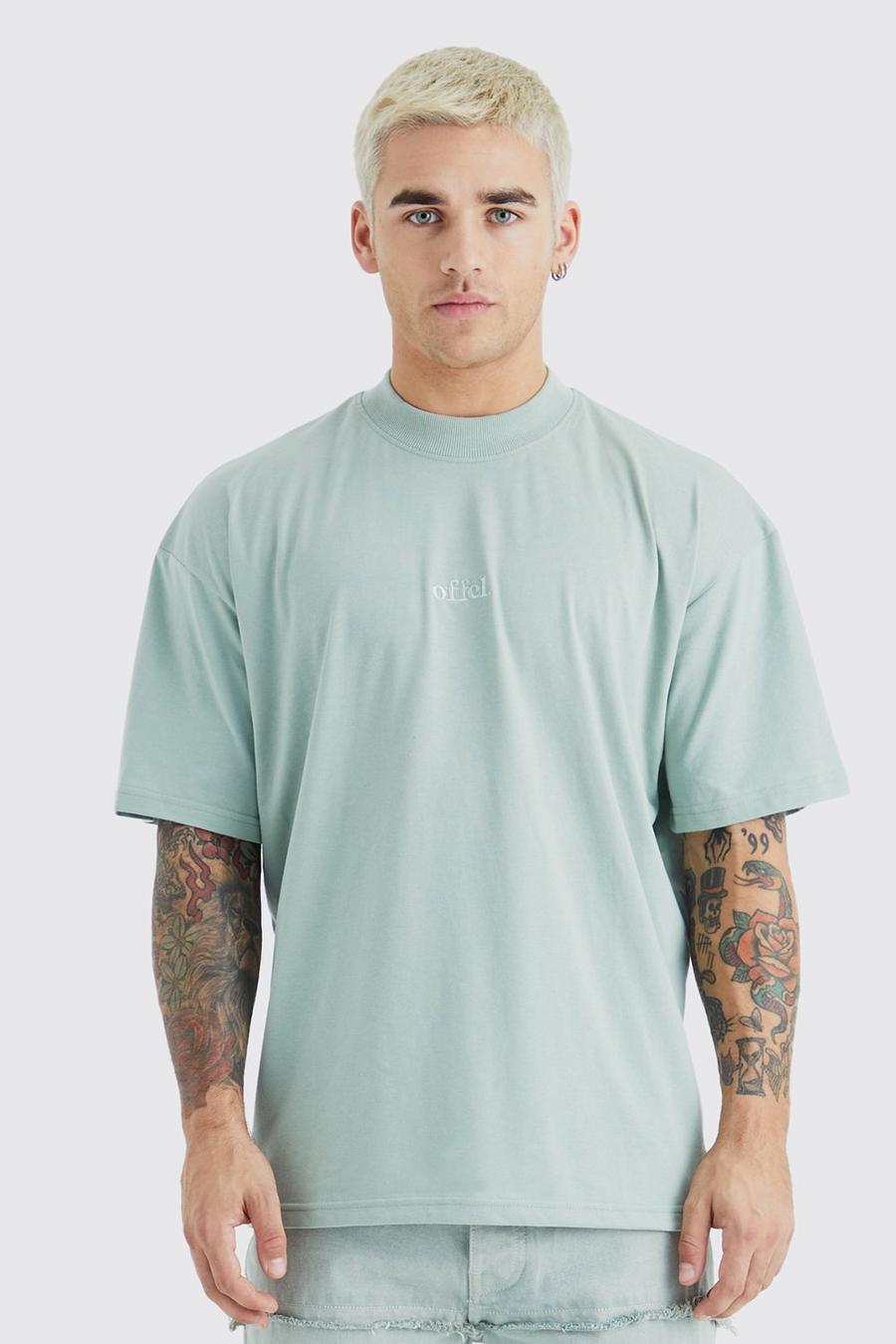 T-shirt oversize Ofcl con girocollo esteso, Sage