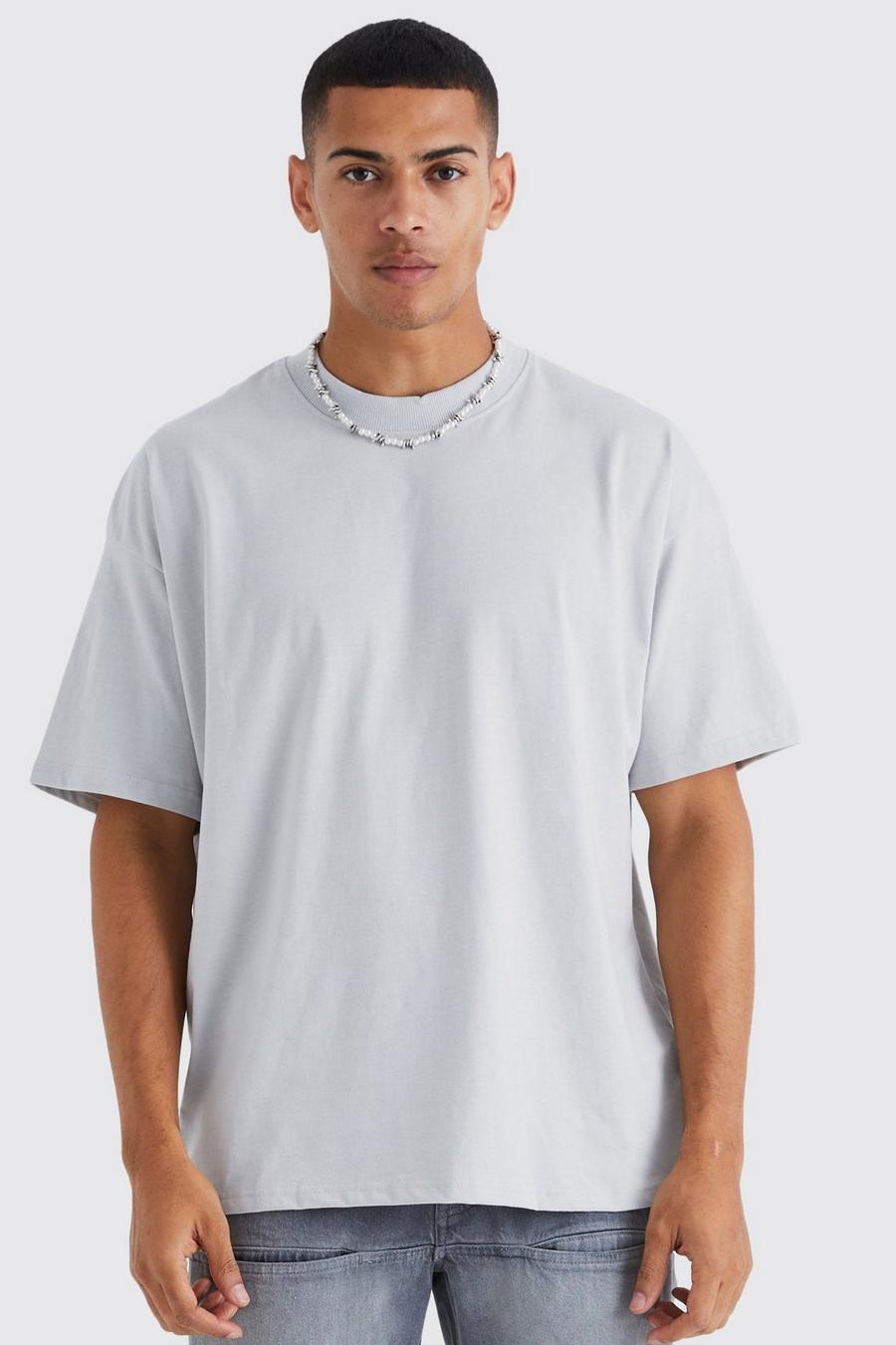 Dove grey Oversized Extended Neck Heavyweight T-shirt