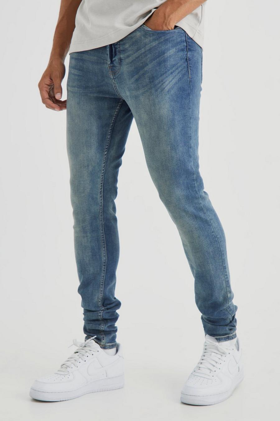 Vintage blue blau Skinny Stretch Stacked Tinted Jeans