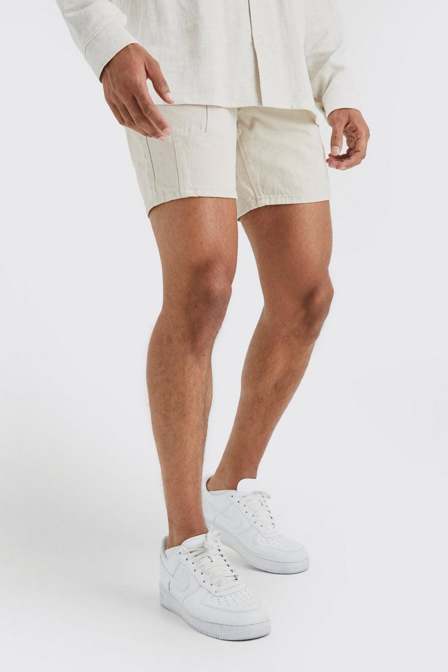 Ecru blanco Slim Fit Panelled Denim Shorts