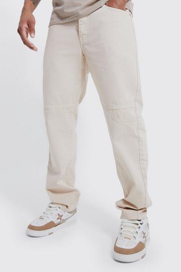 Stone Beige Straight Fit Overdyed Panel Jeans