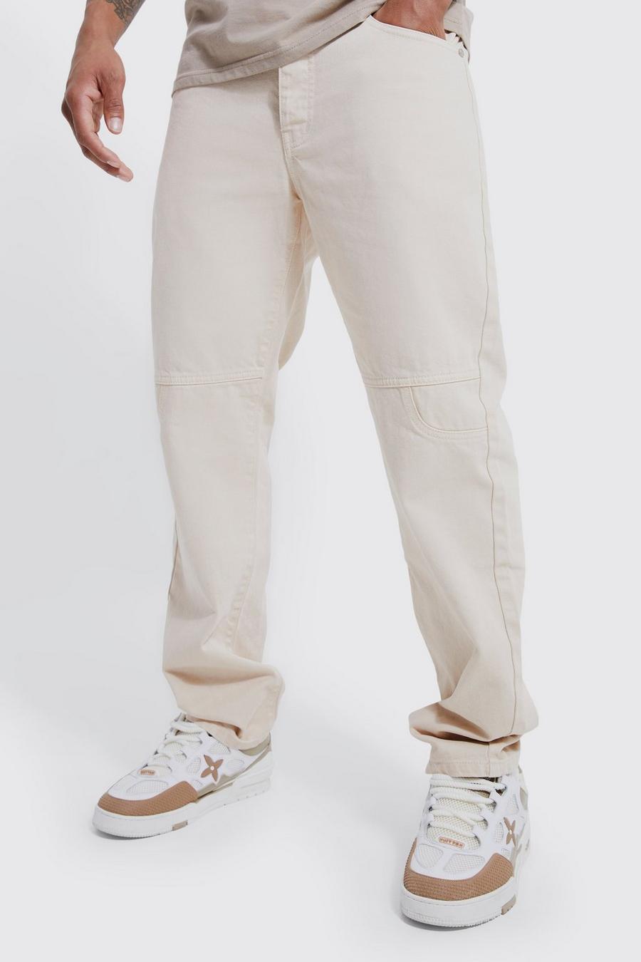 Stone beis Relaxed Fit Overdyed Panel Jeans