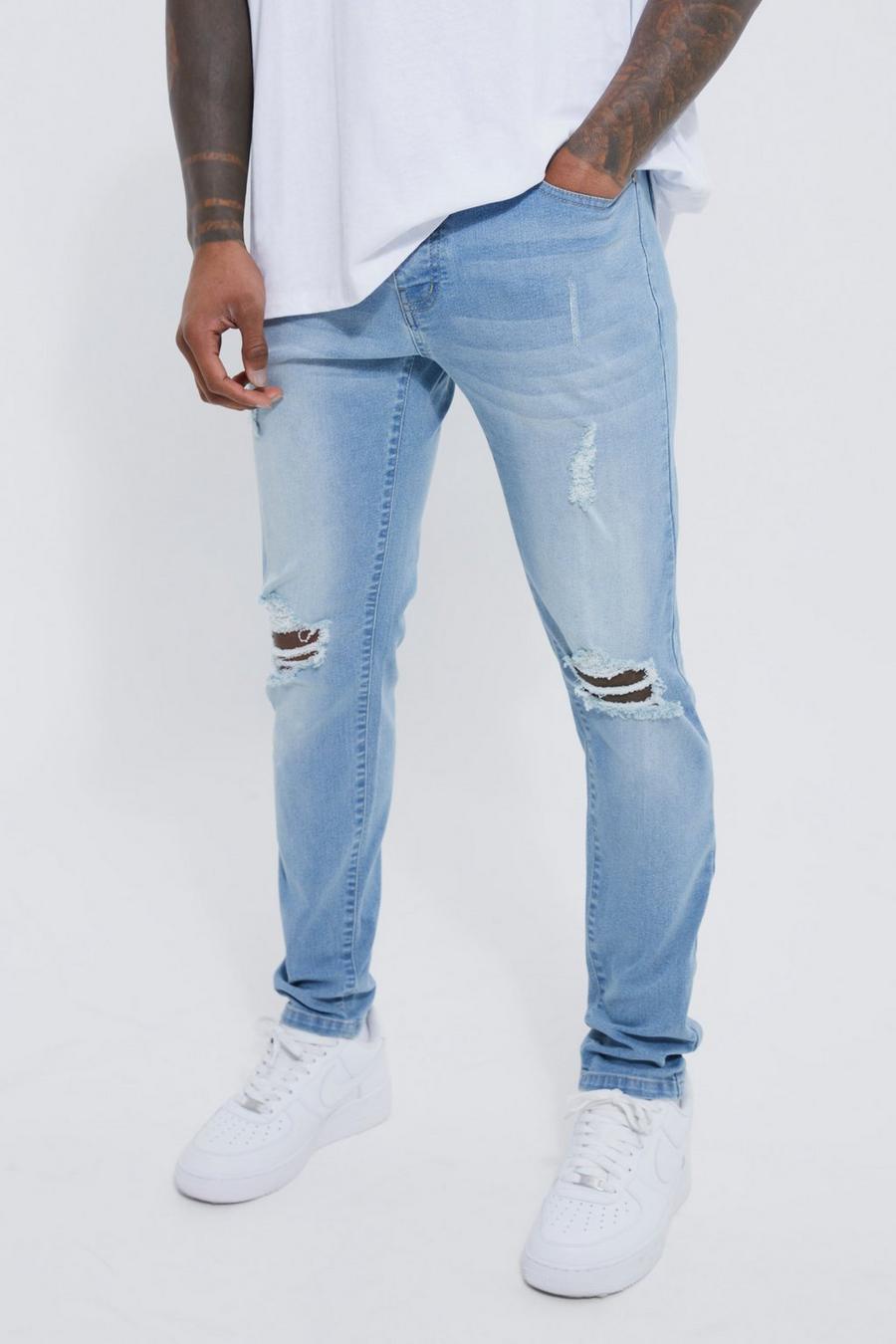 Light blue azzurro Skinny Stretch Exploded Knee Ripped Jeans