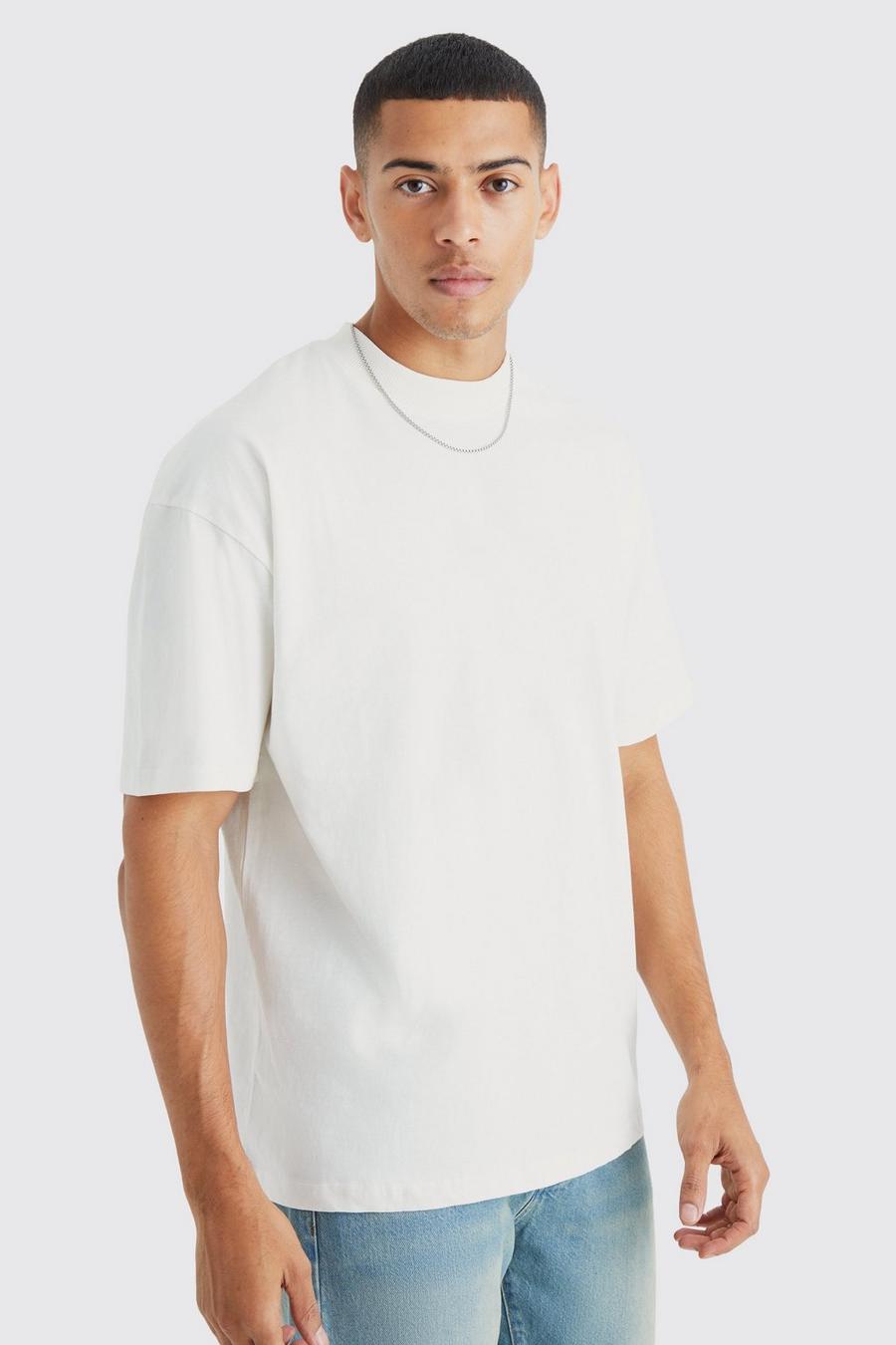Ecru white Oversized Extended Neck Heavy T-shirt