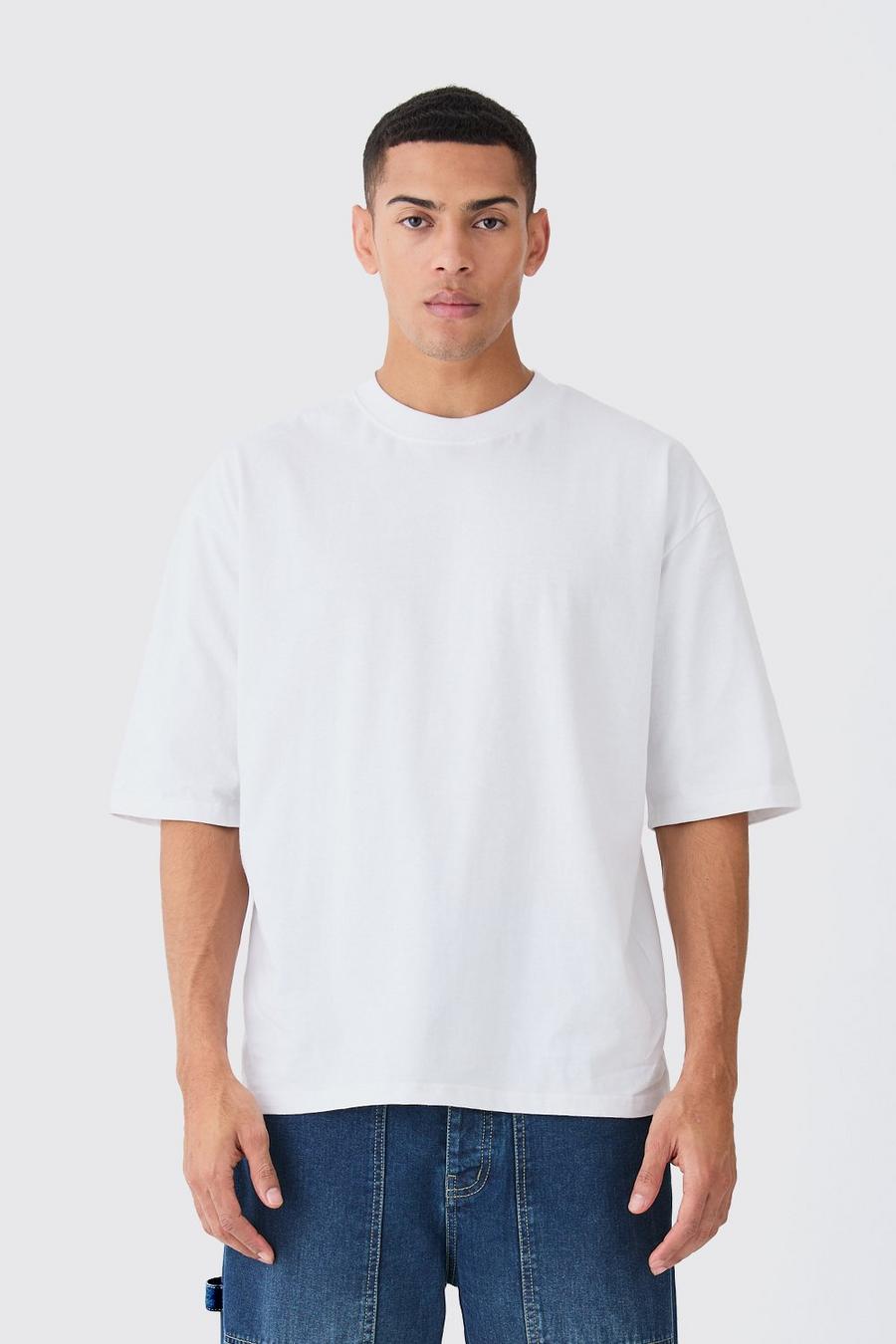 White Oversize t-shirt i tjockt tyg med halv ärm image number 1