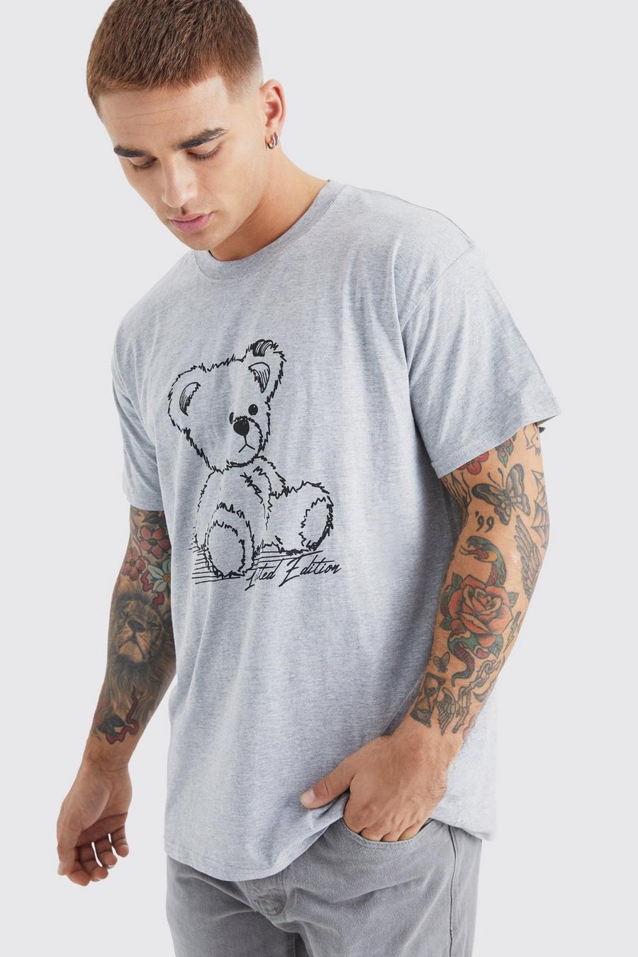 Camiseta con estampado gráfico de osito, Grey marl