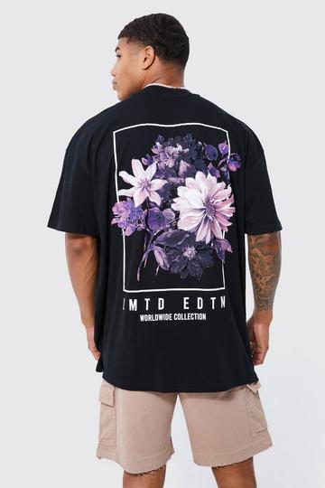 Oversized Floral Back Graphic T-shirt black