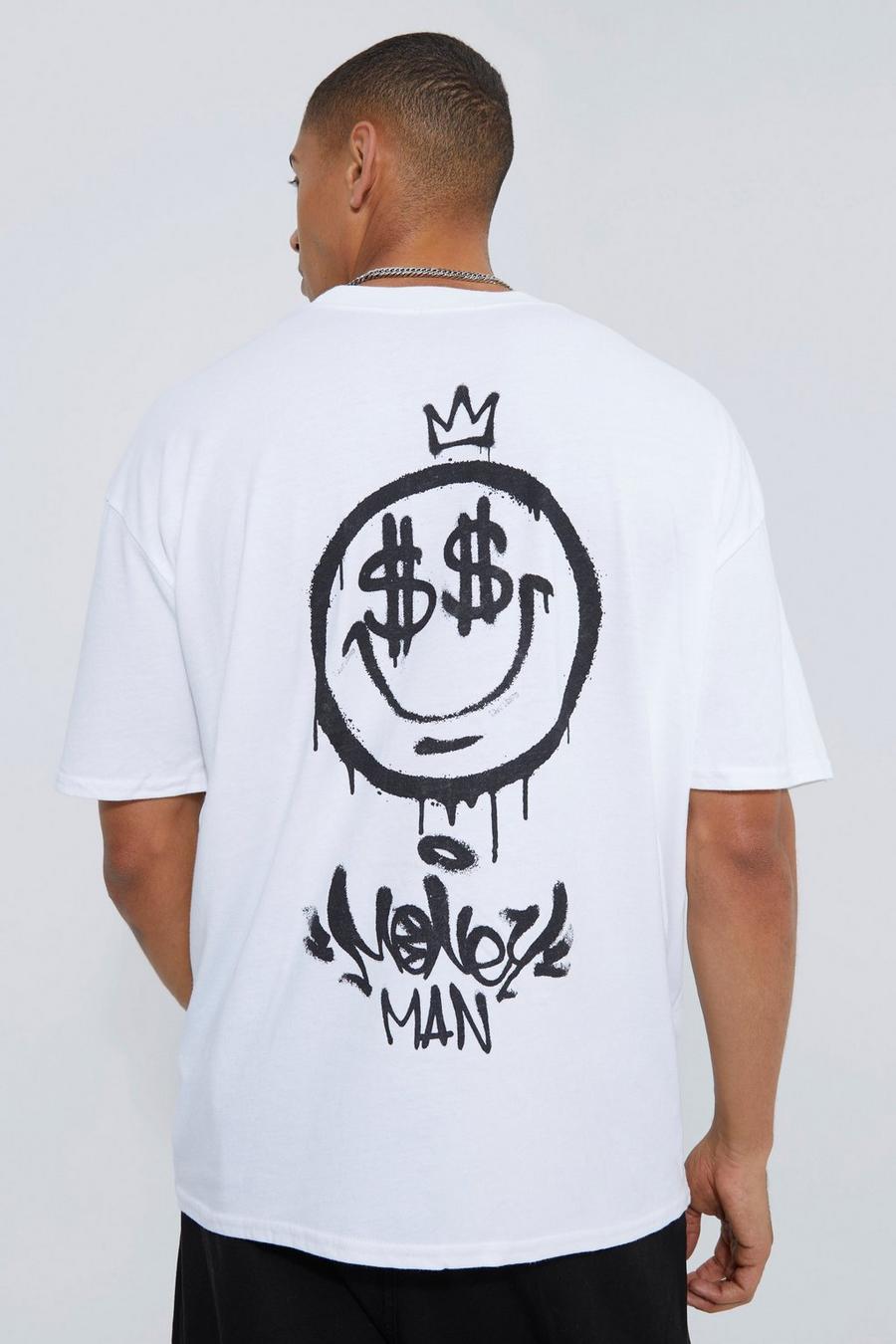 T-shirt oversize stile Graffiti con Smiley, White image number 1
