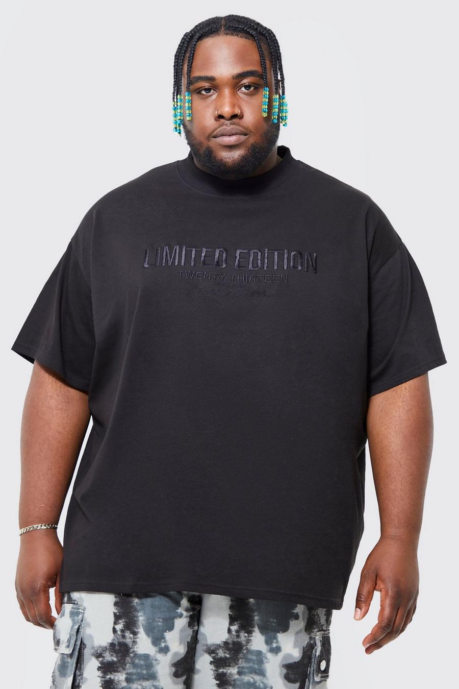 Plus Oversize T-Shirt mit Limited-Stickerei, Black schwarz