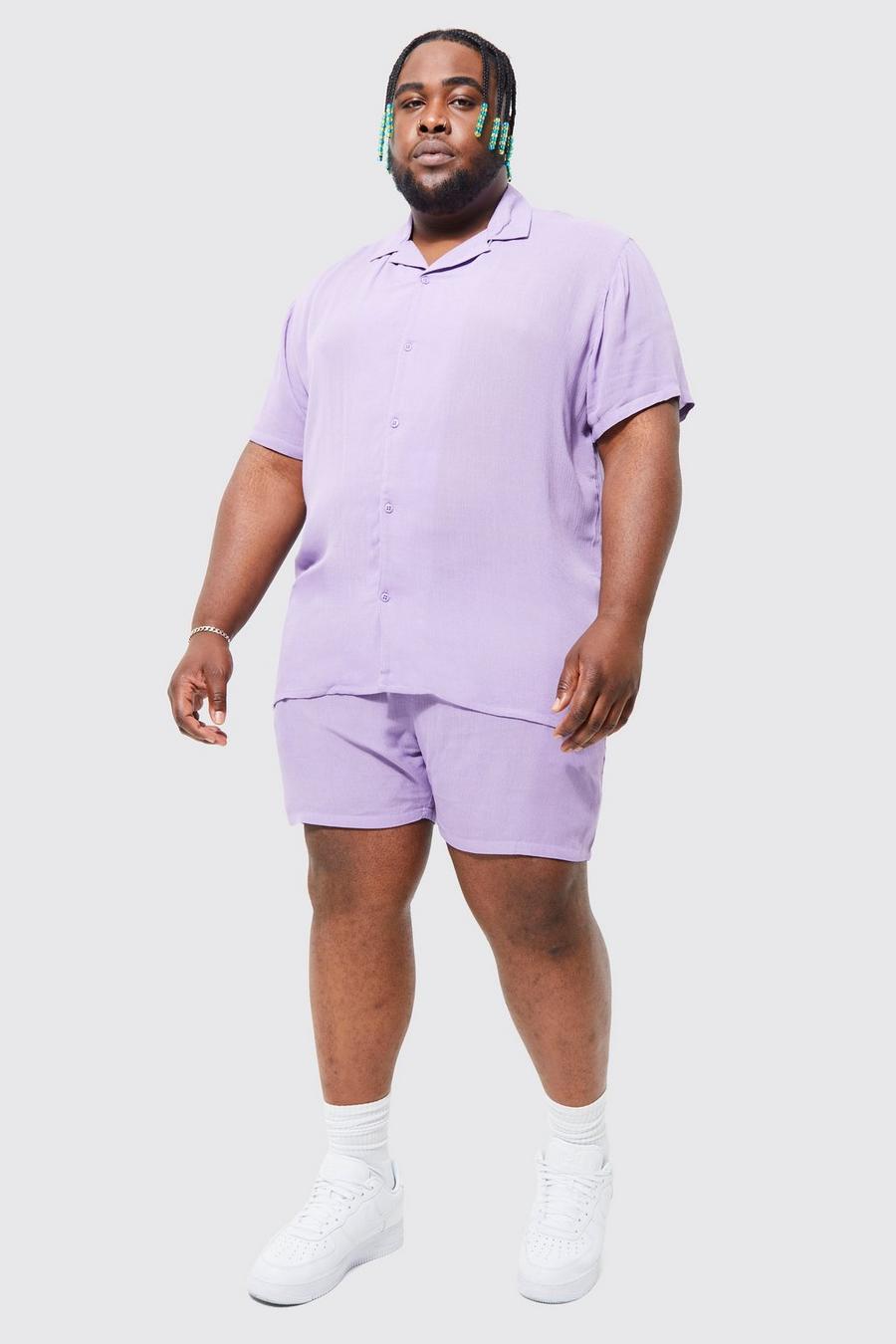 Purple Plus Short Sleeve Revere Cheese Cloth Shirt & Short Set image number 1