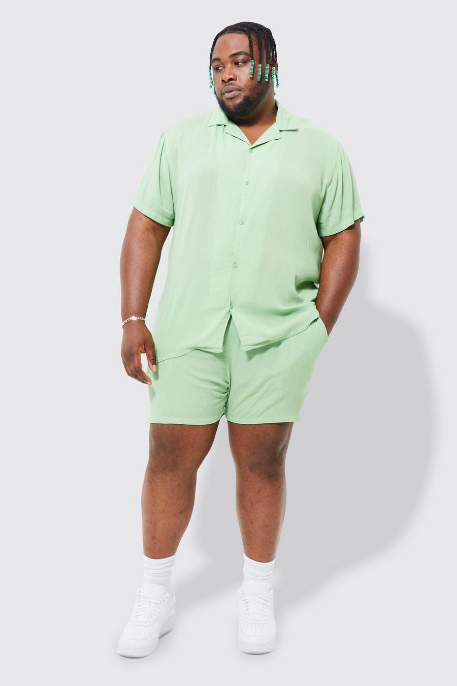 Grande taille - Ensemble avec chemise à manches courtes et short, Sage green