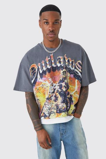 Grey Oversized Boxy Outlaws Faux Layer T-shirt