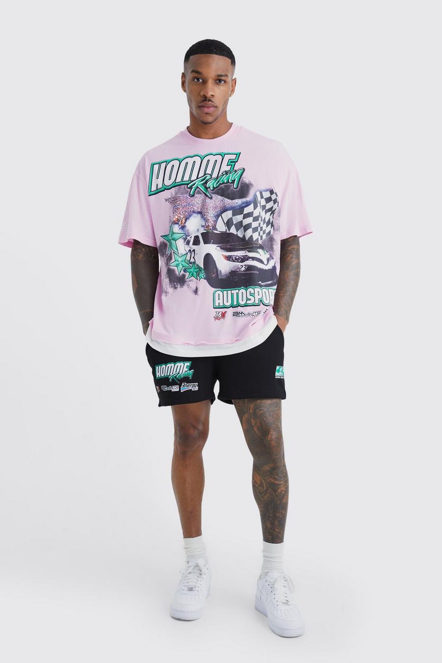 Pink Oversized Homme Racing Faux Layer Set