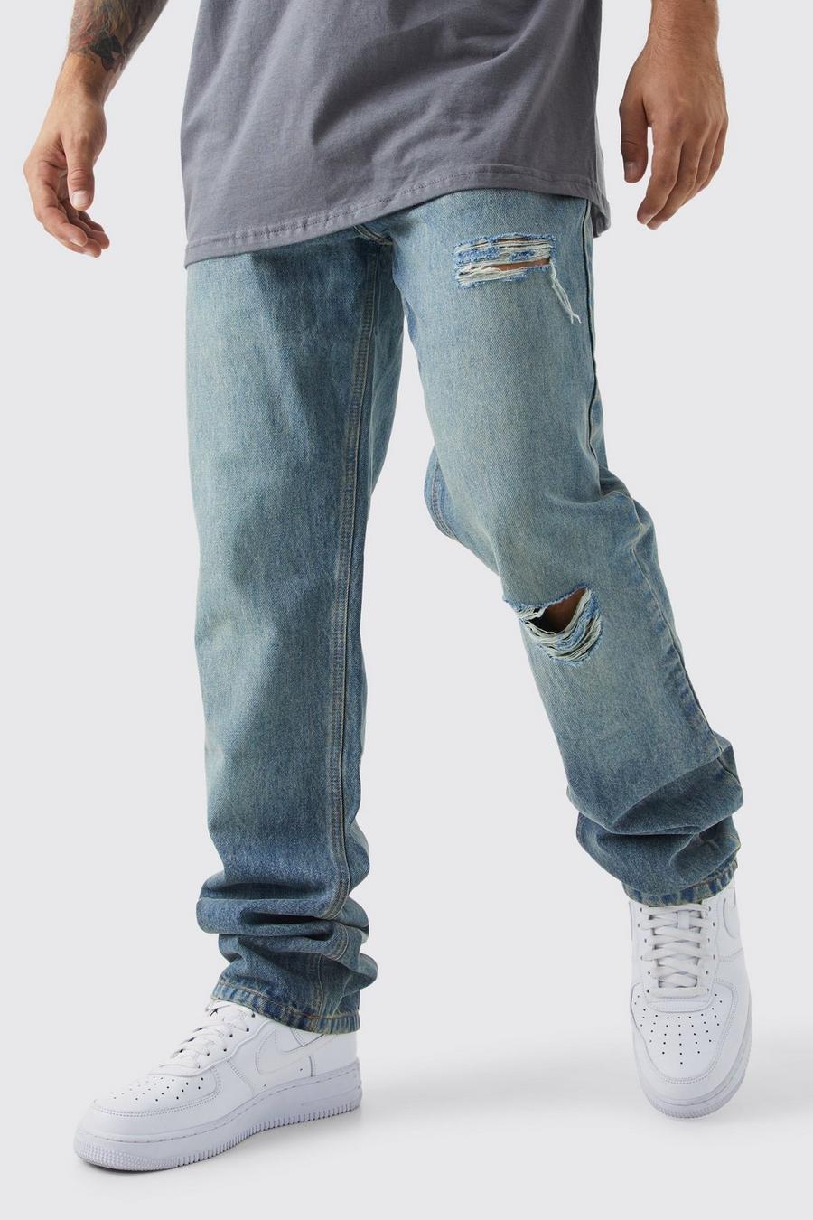 Vintage blue Slitna jeans med ledig passform