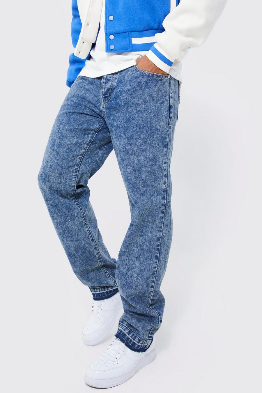 Mid blue Relaxed Fit Acid Wash Jeans image number 1