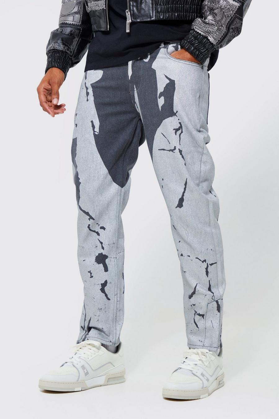 Schmale Metallic-Jeans mit Reißverschluss-Saum, Silver image number 1