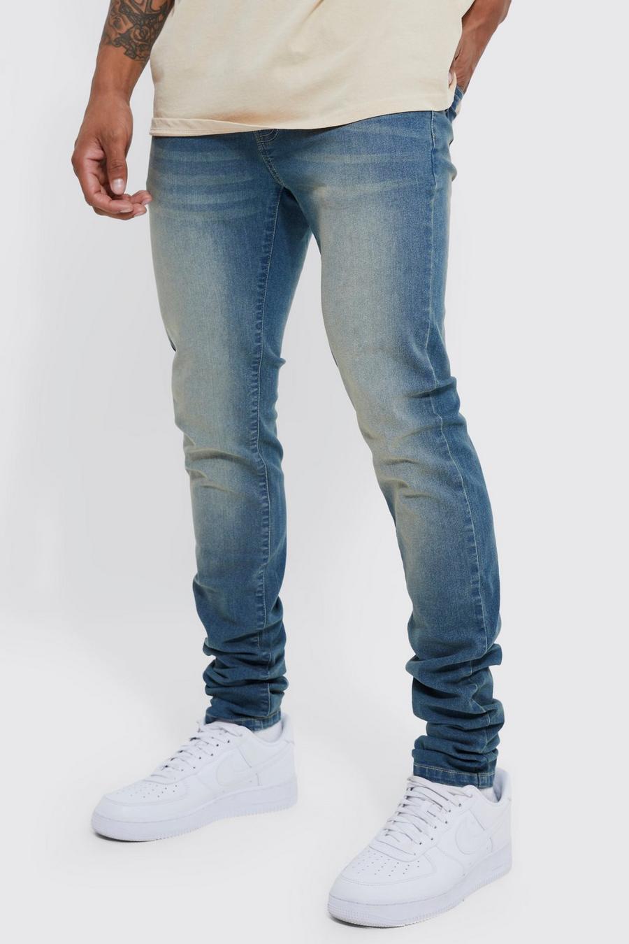 Antique wash blue Skinny Stacked Extreme Washed Jeans