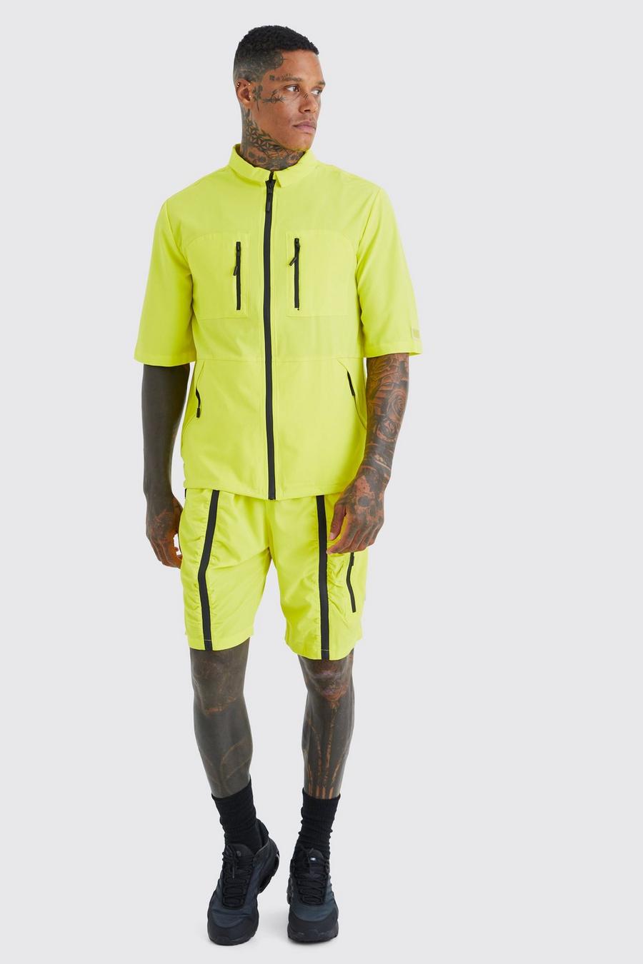 Set camicia tecnica a maniche corte stile Utility & pantaloncini, Yellow image number 1